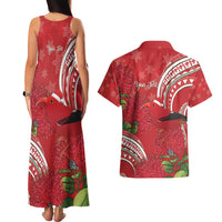 Personalized Mele Kalikimaka Hawaii Couples Matching Tank Maxi Dress and Hawaiian Shirt I'iwi Bird With Ohia Lehua - Red Color LT14 - Polynesian Pride