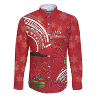 Personalized Mele Kalikimaka Hawaii Family Matching Long Sleeve Bodycon Dress and Hawaiian Shirt I'iwi Bird With Ohia Lehua - Red Color LT14 Dad's Shirt - Long Sleeve Red - Polynesian Pride