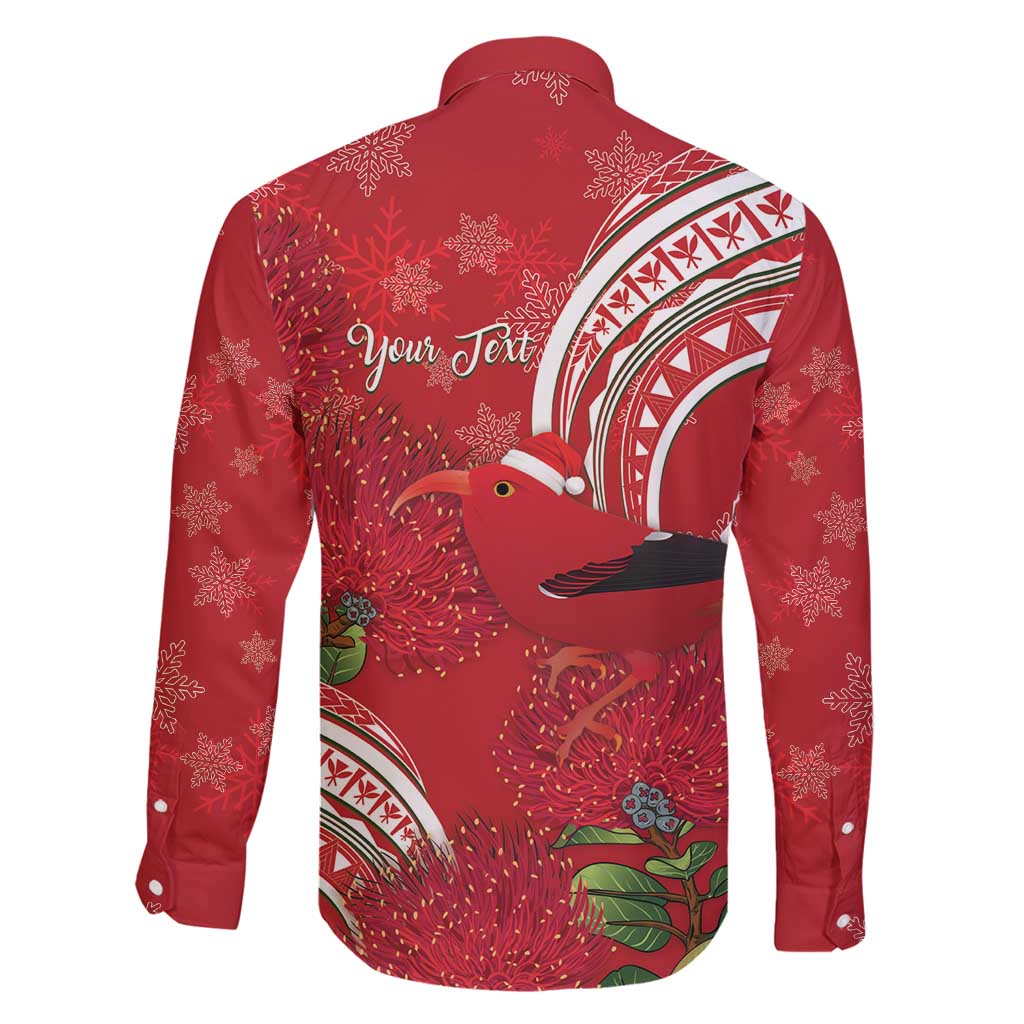 Personalized Mele Kalikimaka Hawaii Family Matching Long Sleeve Bodycon Dress and Hawaiian Shirt I'iwi Bird With Ohia Lehua - Red Color LT14 - Polynesian Pride