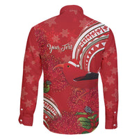 Personalized Mele Kalikimaka Hawaii Family Matching Long Sleeve Bodycon Dress and Hawaiian Shirt I'iwi Bird With Ohia Lehua - Red Color LT14 - Polynesian Pride