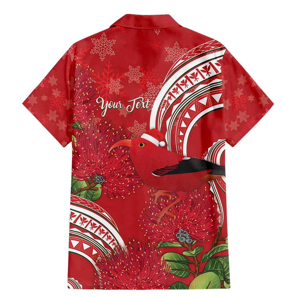 Personalized Mele Kalikimaka Hawaii Family Matching Mermaid Dress and Hawaiian Shirt I'iwi Bird With Ohia Lehua - Red Color
