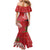 Personalized Mele Kalikimaka Hawaii Family Matching Mermaid Dress and Hawaiian Shirt I'iwi Bird With Ohia Lehua - Red Color