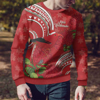 Personalized Mele Kalikimaka Hawaii Ugly Christmas Sweater I'iwi Bird With Ohia Lehua - Red Color