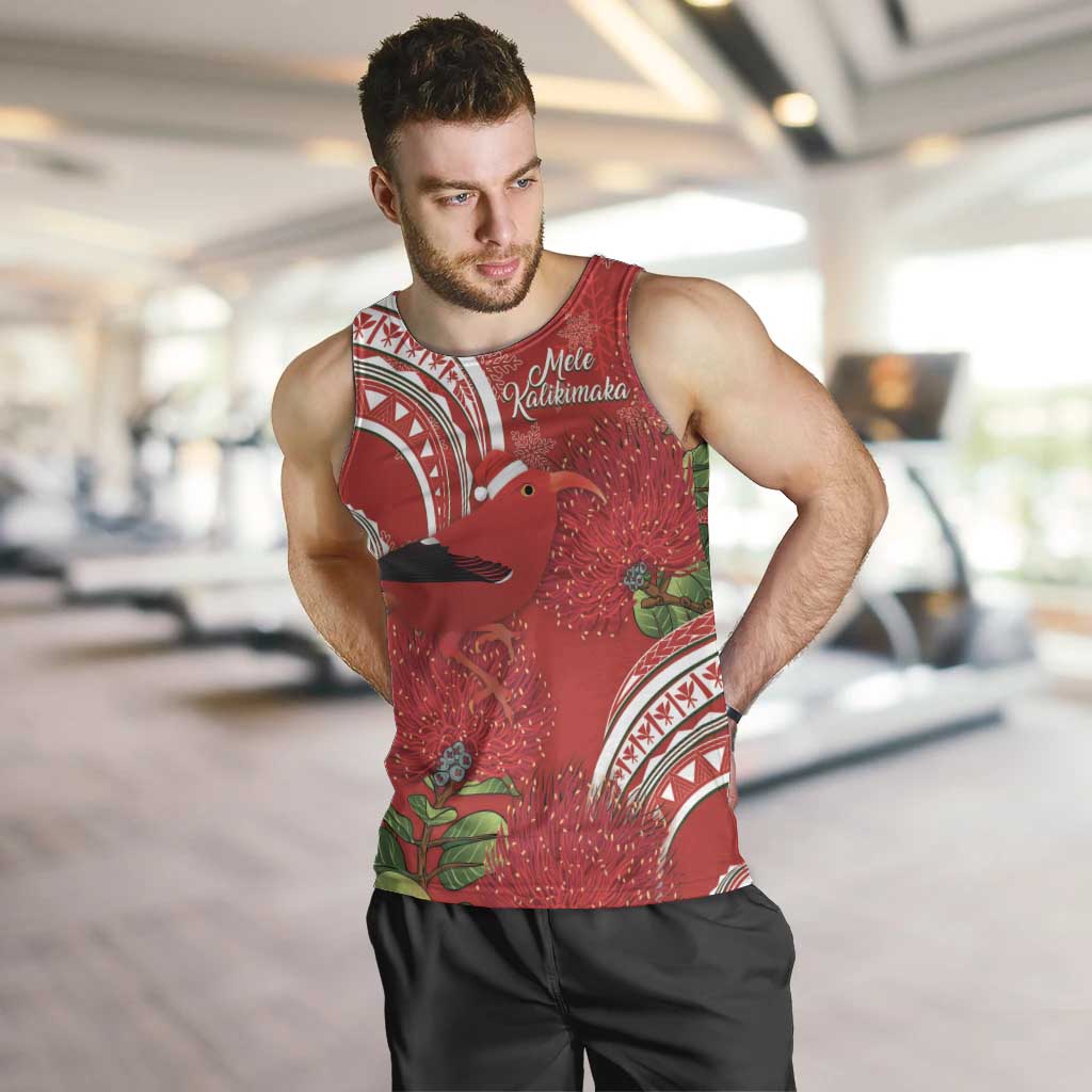 Personalized Mele Kalikimaka Hawaii Men Tank Top I'iwi Bird With Ohia Lehua - Red Color