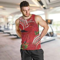 Personalized Mele Kalikimaka Hawaii Men Tank Top I'iwi Bird With Ohia Lehua - Red Color