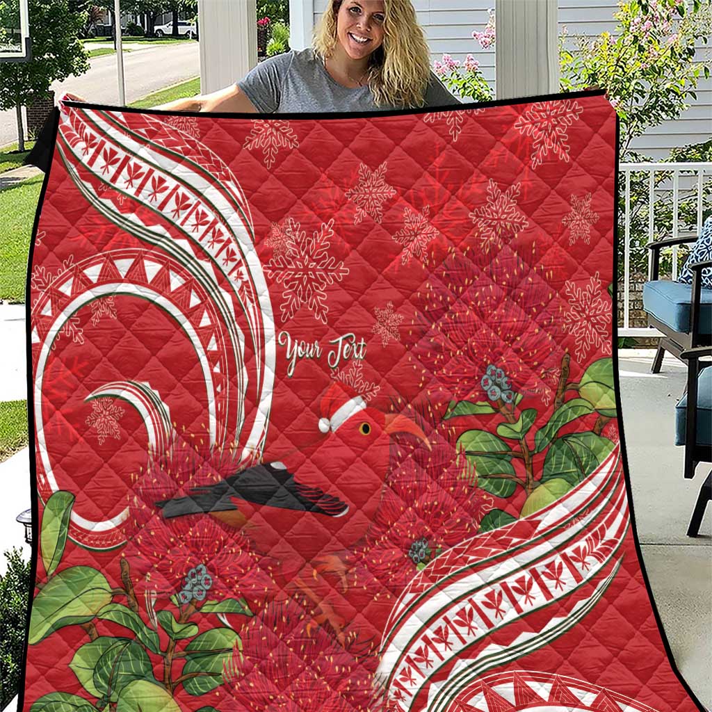 Personalized Mele Kalikimaka Hawaii Quilt I'iwi Bird With Ohia Lehua - Red Color