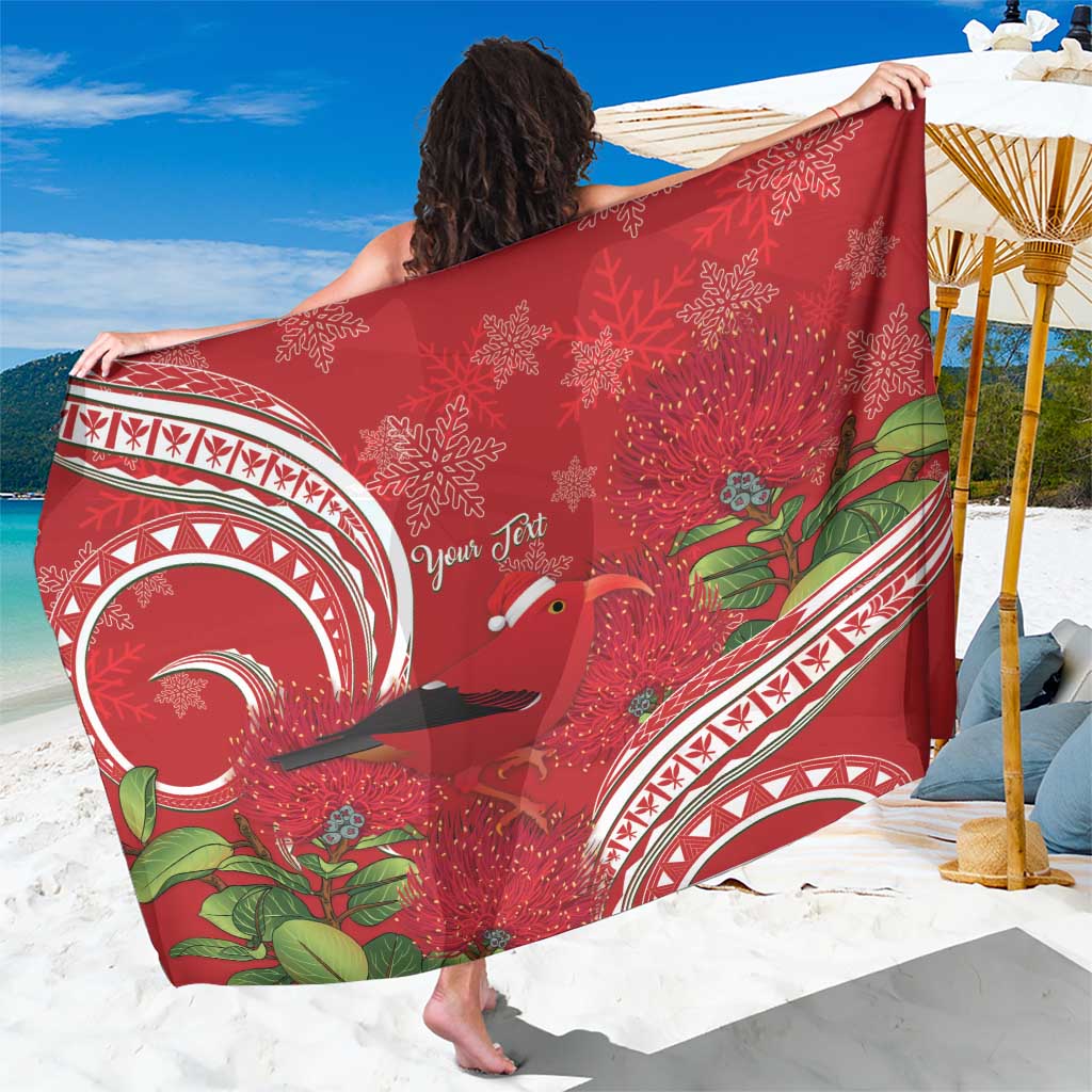 Personalized Mele Kalikimaka Hawaii Sarong I'iwi Bird With Ohia Lehua - Red Color