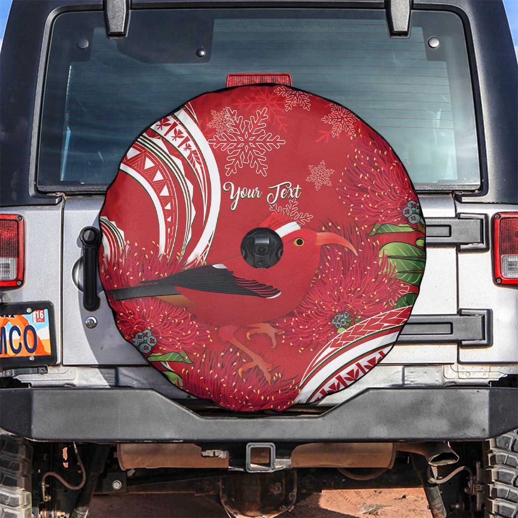 Personalized Mele Kalikimaka Hawaii Spare Tire Cover I'iwi Bird With Ohia Lehua - Red Color