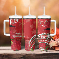 Personalized Mele Kalikimaka Hawaii Tumbler With Handle I'iwi Bird With Ohia Lehua - Red Color