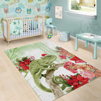 Pastel Green Hawaii Chameleon Christmas Area Rug Mele Kalikimaka Kakau - Watercolor