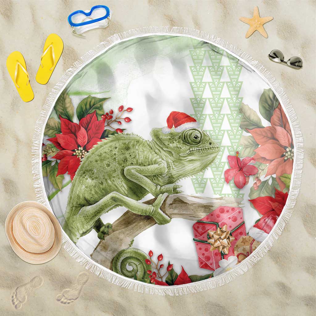 Pastel Green Hawaii Chameleon Christmas Beach Blanket Mele Kalikimaka Kakau - Watercolor