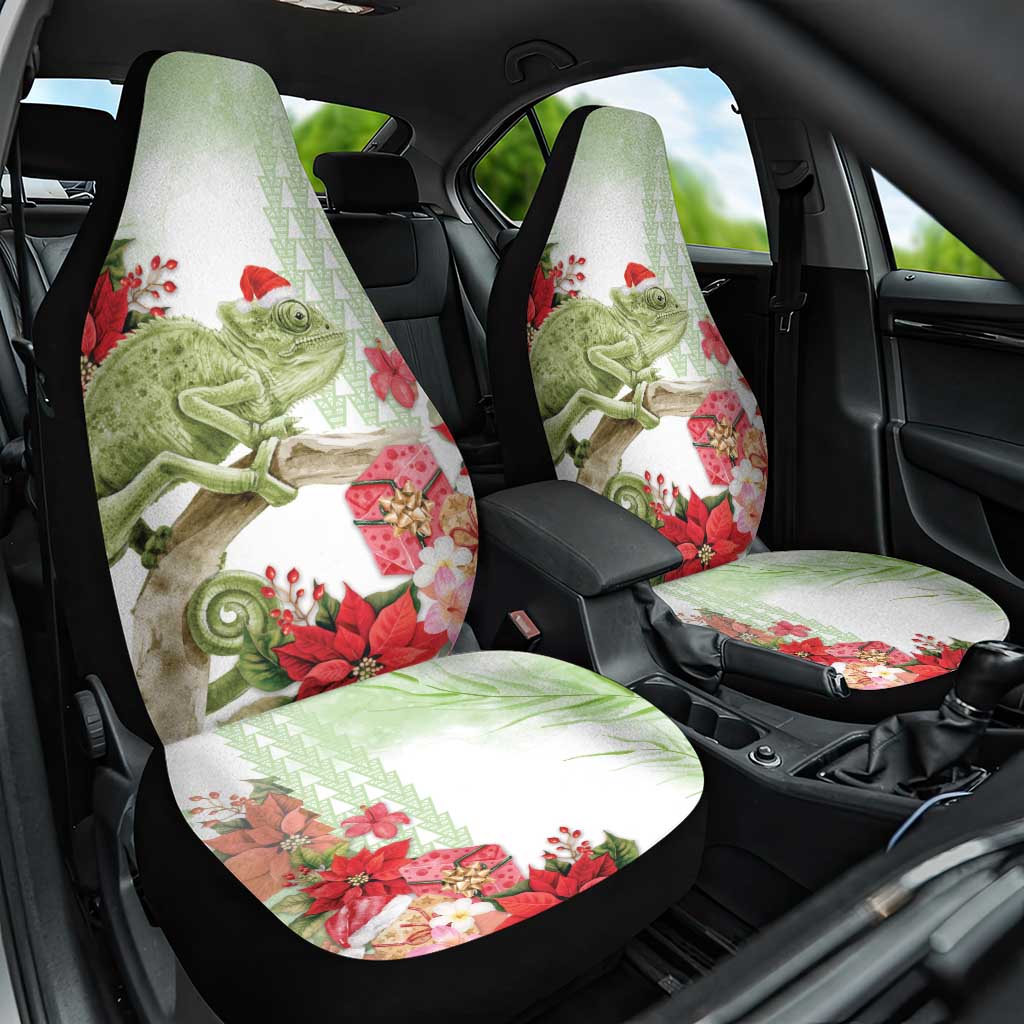 Pastel Green Hawaii Chameleon Christmas Car Seat Cover Mele Kalikimaka Kakau - Watercolor