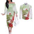 Pastel Green Hawaii Chameleon Christmas Couples Matching Off The Shoulder Long Sleeve Dress and Long Sleeve Button Shirt Mele Kalikimaka Kakau - Watercolor