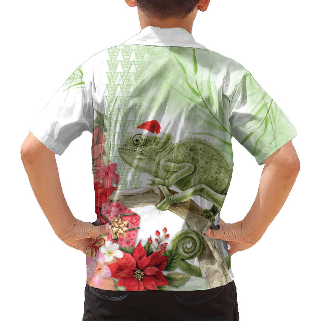 Pastel Green Hawaii Chameleon Christmas Family Matching Long Sleeve Bodycon Dress and Hawaiian Shirt Mele Kalikimaka Kakau - Watercolor LT14 - Polynesian Pride