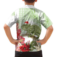 Pastel Green Hawaii Chameleon Christmas Family Matching Long Sleeve Bodycon Dress and Hawaiian Shirt Mele Kalikimaka Kakau - Watercolor LT14 - Polynesian Pride