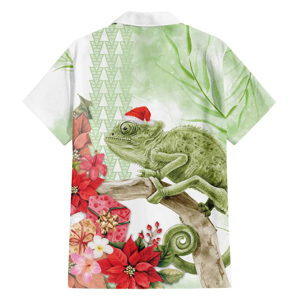 Pastel Green Hawaii Chameleon Christmas Family Matching Long Sleeve Bodycon Dress and Hawaiian Shirt Mele Kalikimaka Kakau - Watercolor LT14 - Polynesian Pride