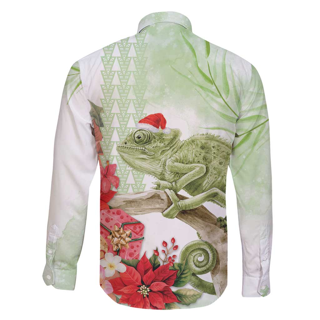 Pastel Green Hawaii Chameleon Christmas Family Matching Long Sleeve Bodycon Dress and Hawaiian Shirt Mele Kalikimaka Kakau - Watercolor LT14 - Polynesian Pride