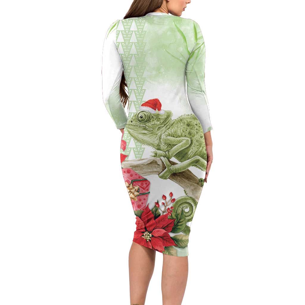 Pastel Green Hawaii Chameleon Christmas Family Matching Long Sleeve Bodycon Dress and Hawaiian Shirt Mele Kalikimaka Kakau - Watercolor LT14 - Polynesian Pride
