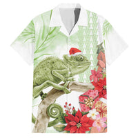 Pastel Green Hawaii Chameleon Christmas Family Matching Off Shoulder Short Dress and Hawaiian Shirt Mele Kalikimaka Kakau - Watercolor