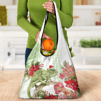 Pastel Green Hawaii Chameleon Christmas Grocery Bag Mele Kalikimaka Kakau - Watercolor