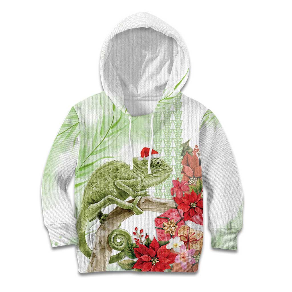 Pastel Green Hawaii Chameleon Christmas Kid Hoodie Mele Kalikimaka Kakau - Watercolor