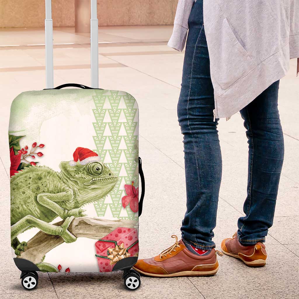 Pastel Green Hawaii Chameleon Christmas Luggage Cover Mele Kalikimaka Kakau - Watercolor