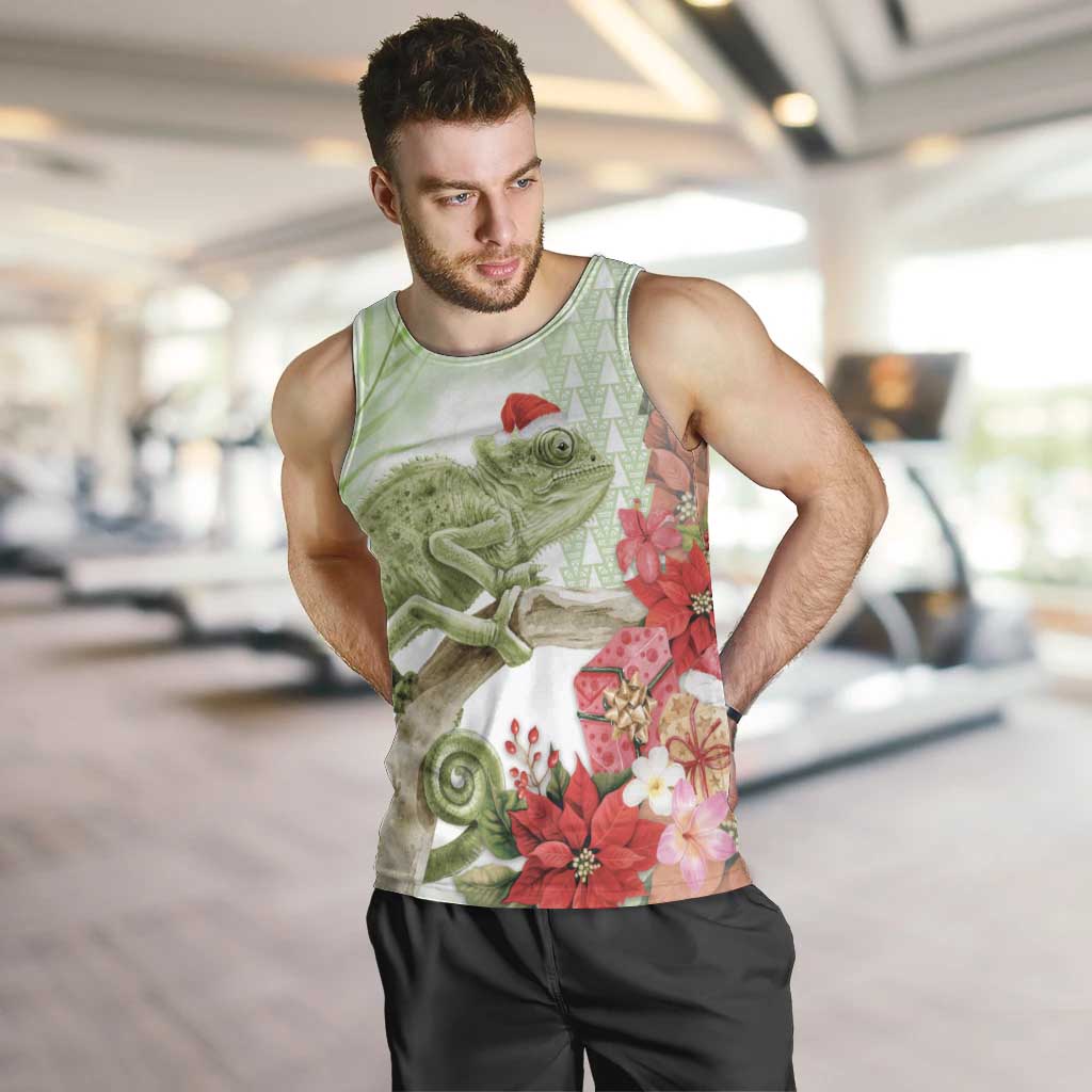 Pastel Green Hawaii Chameleon Christmas Men Tank Top Mele Kalikimaka Kakau - Watercolor