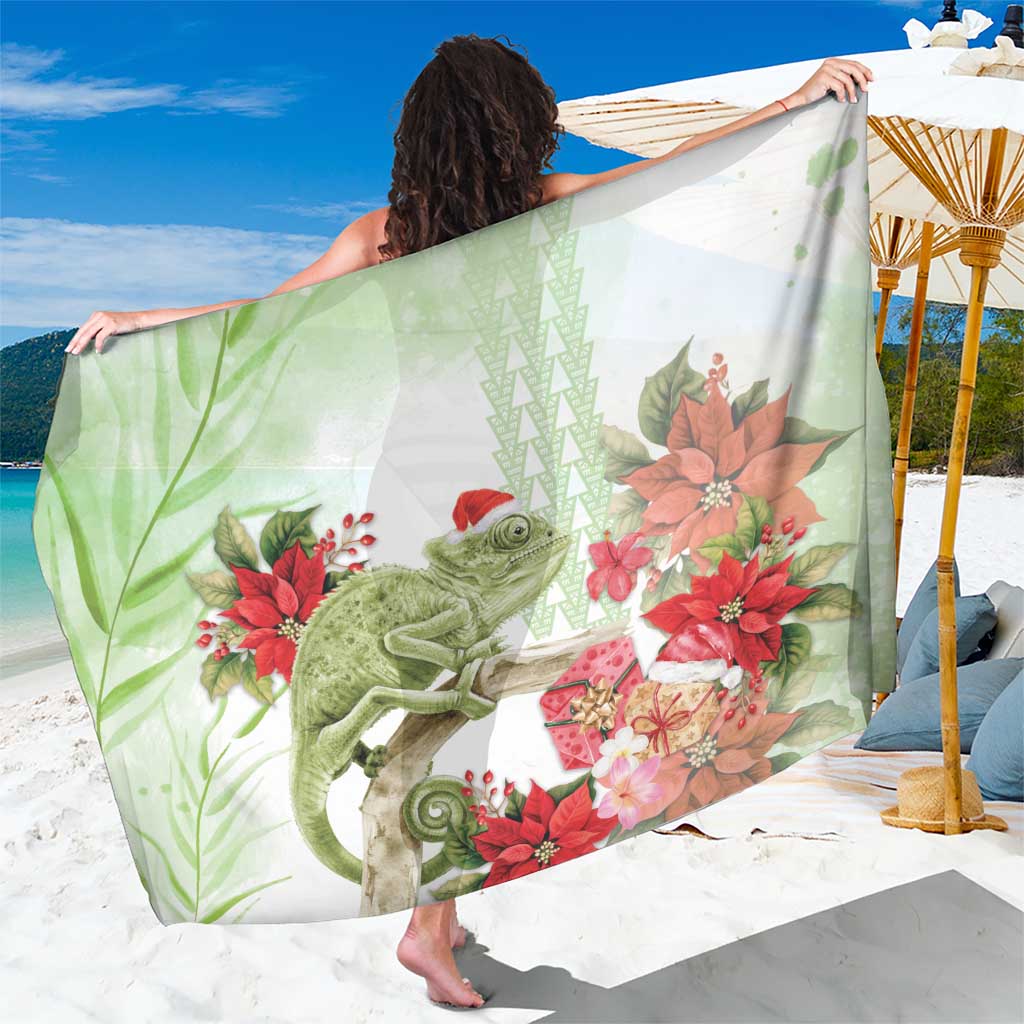 Pastel Green Hawaii Chameleon Christmas Sarong Mele Kalikimaka Kakau - Watercolor