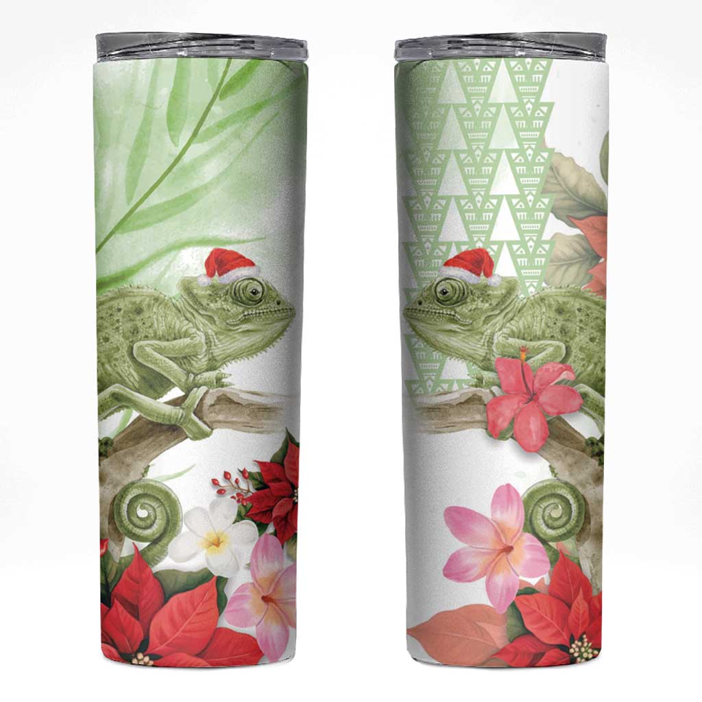 Pastel Green Hawaii Chameleon Christmas Skinny Tumbler Mele Kalikimaka Kakau - Watercolor