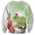 Pastel Green Hawaii Chameleon Christmas Sweatshirt Mele Kalikimaka Kakau - Watercolor