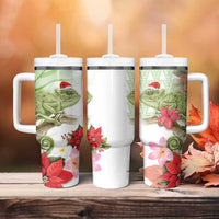 Pastel Green Hawaii Chameleon Christmas Tumbler With Handle Mele Kalikimaka Kakau - Watercolor