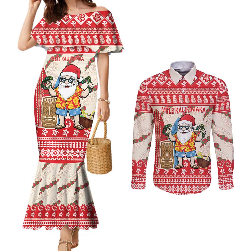 Hawaii Christmas Six Seven Couples Matching Mermaid Dress and Long Sleeve Button Shirt Mele Kalikimaka Funny Santa 67 Gen Alpha Slang - Polynesian Pride