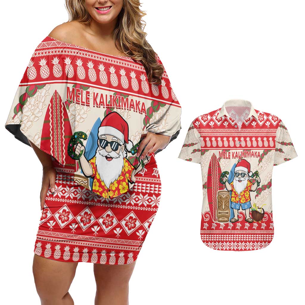 Hawaii Christmas Six Seven Couples Matching Off Shoulder Short Dress and Hawaiian Shirt Mele Kalikimaka Funny Santa 67 Gen Alpha Slang - Polynesian Pride