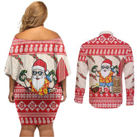 Hawaii Christmas Six Seven Couples Matching Off Shoulder Short Dress and Long Sleeve Button Shirt Mele Kalikimaka Funny Santa 67 Gen Alpha Slang - Polynesian Pride