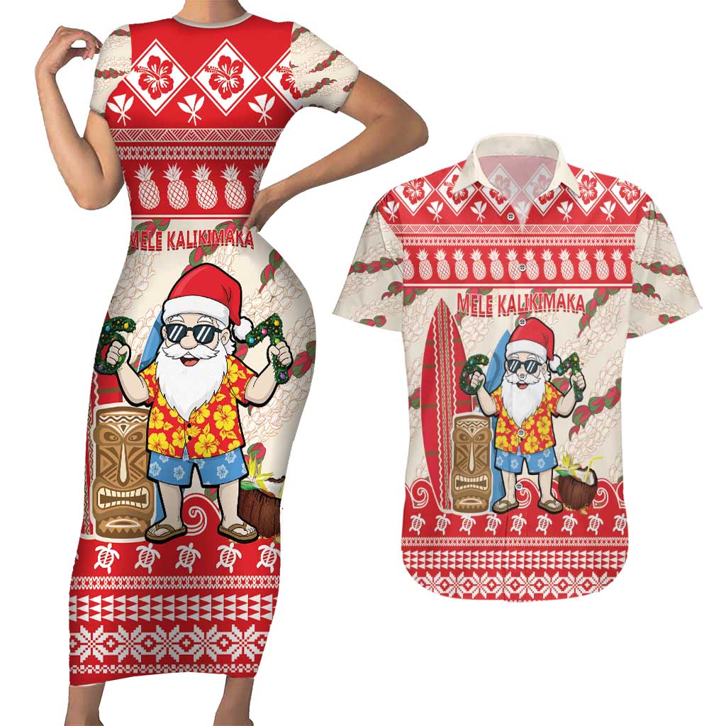 Hawaii Christmas Six Seven Couples Matching Short Sleeve Bodycon Dress and Hawaiian Shirt Mele Kalikimaka Funny Santa 67 Gen Alpha Slang - Polynesian Pride