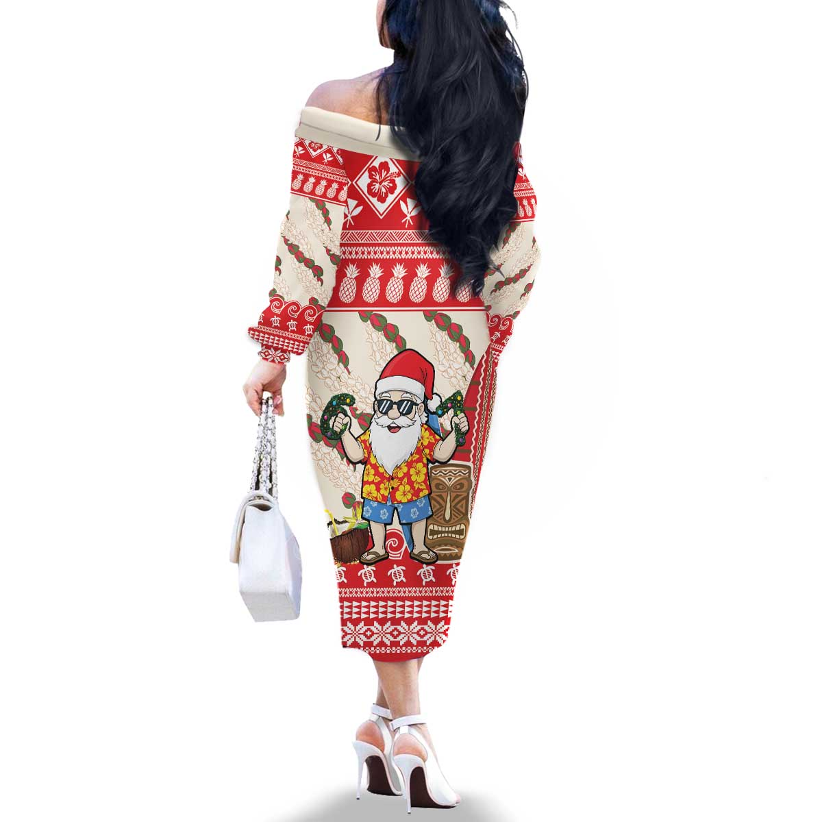 Hawaii Christmas Six Seven Family Matching Off The Shoulder Long Sleeve Dress and Hawaiian Shirt Mele Kalikimaka Funny Santa 67 Gen Alpha Slang - Polynesian Pride