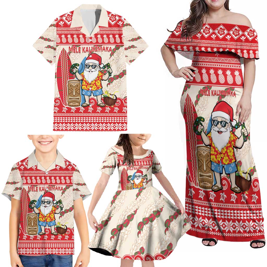 Hawaii Christmas Six Seven Family Matching Off Shoulder Maxi Dress and Hawaiian Shirt Mele Kalikimaka Funny Santa 67 Gen Alpha Slang - Polynesian Pride