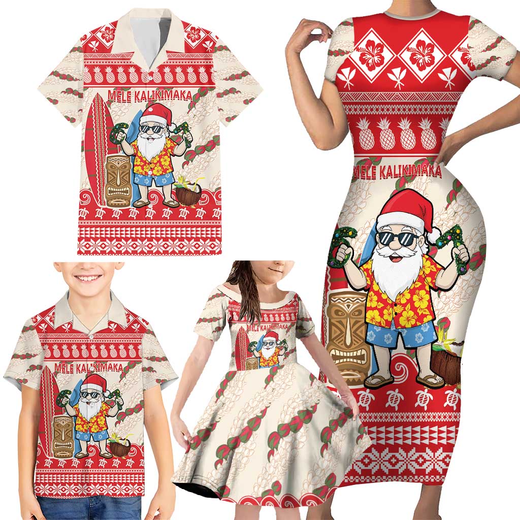 Hawaii Christmas Six Seven Family Matching Short Sleeve Bodycon Dress and Hawaiian Shirt Mele Kalikimaka Funny Santa 67 Gen Alpha Slang - Polynesian Pride