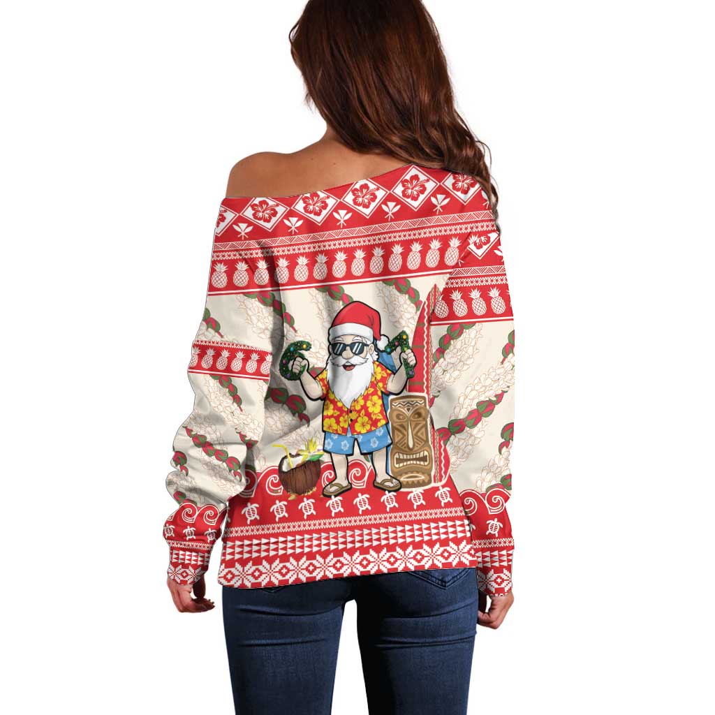 Hawaii Christmas Six Seven Off Shoulder Sweater Mele Kalikimaka Funny Santa 67 Gen Alpha Slang - Polynesian Pride
