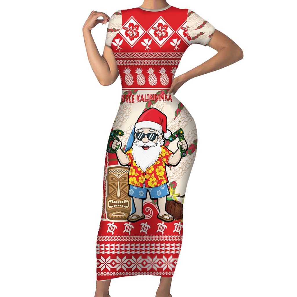 Hawaii Christmas Six Seven Short Sleeve Bodycon Dress Mele Kalikimaka Funny Santa 67 Gen Alpha Slang - Polynesian Pride