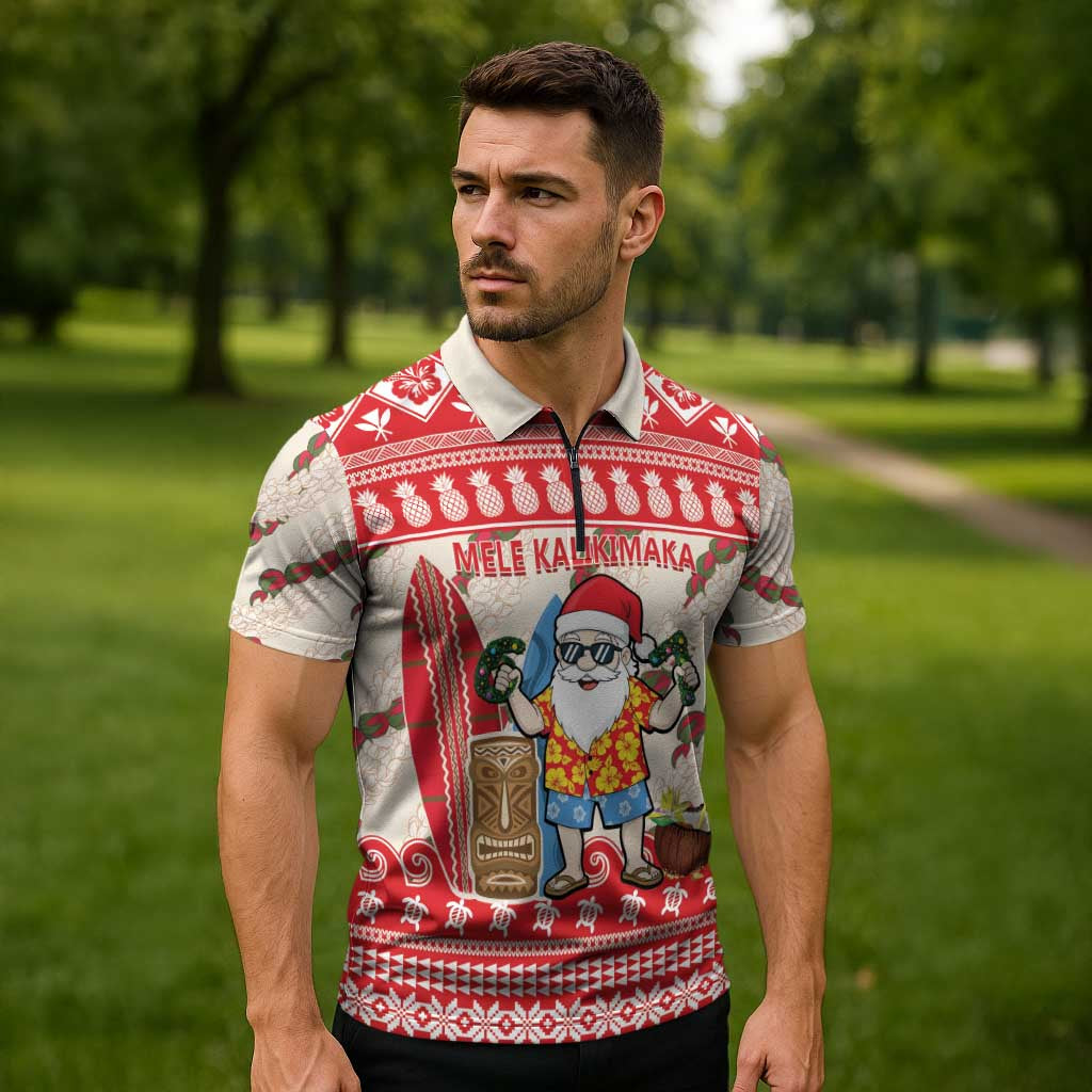 Hawaii Christmas Six Seven Zipper Polo Shirt Mele Kalikimaka Funny Santa 67 Gen Alpha Slang - Polynesian Pride
