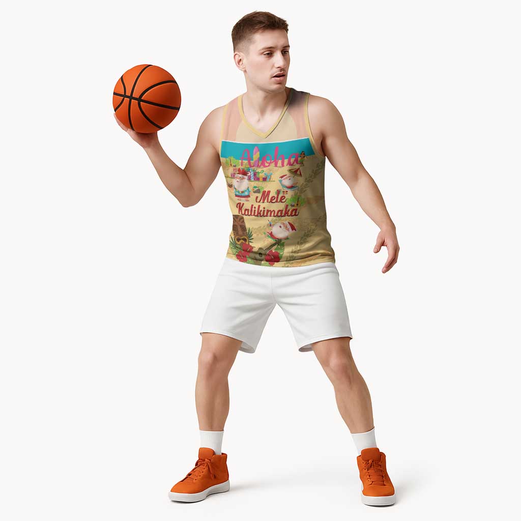 Aloha Hawaii Mele Kalikimaka Basketball Jersey Beachy Funny Santa Hawaiian Lei - Polynesian Pride