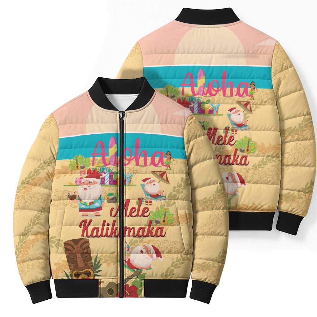 Aloha Hawaii Mele Kalikimaka Bomber Puffer Jacket Beachy Funny Santa Hawaiian Lei - Polynesian Pride