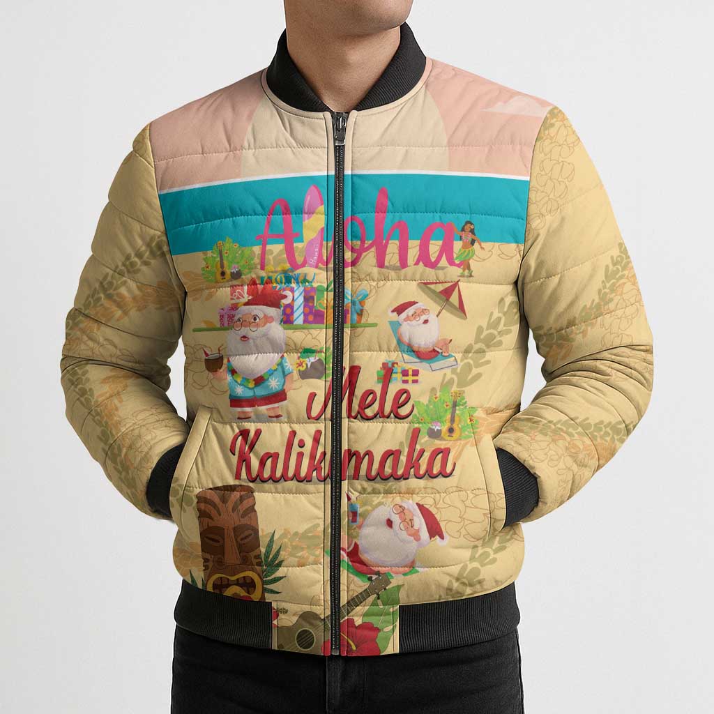 Aloha Hawaii Mele Kalikimaka Bomber Puffer Jacket Beachy Funny Santa Hawaiian Lei - Polynesian Pride