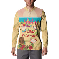 Aloha Hawaii Mele Kalikimaka Button Sweatshirt Beachy Funny Santa Hawaiian Lei - Polynesian Pride