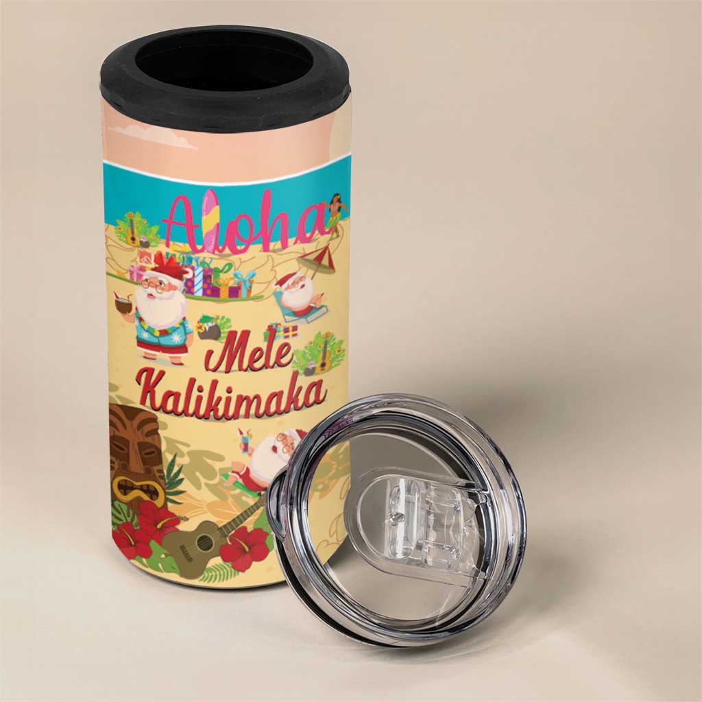 Aloha Hawaii Mele Kalikimaka 4 in 1 Can Cooler Tumbler Beachy Funny Santa Hawaiian Lei - Polynesian Pride