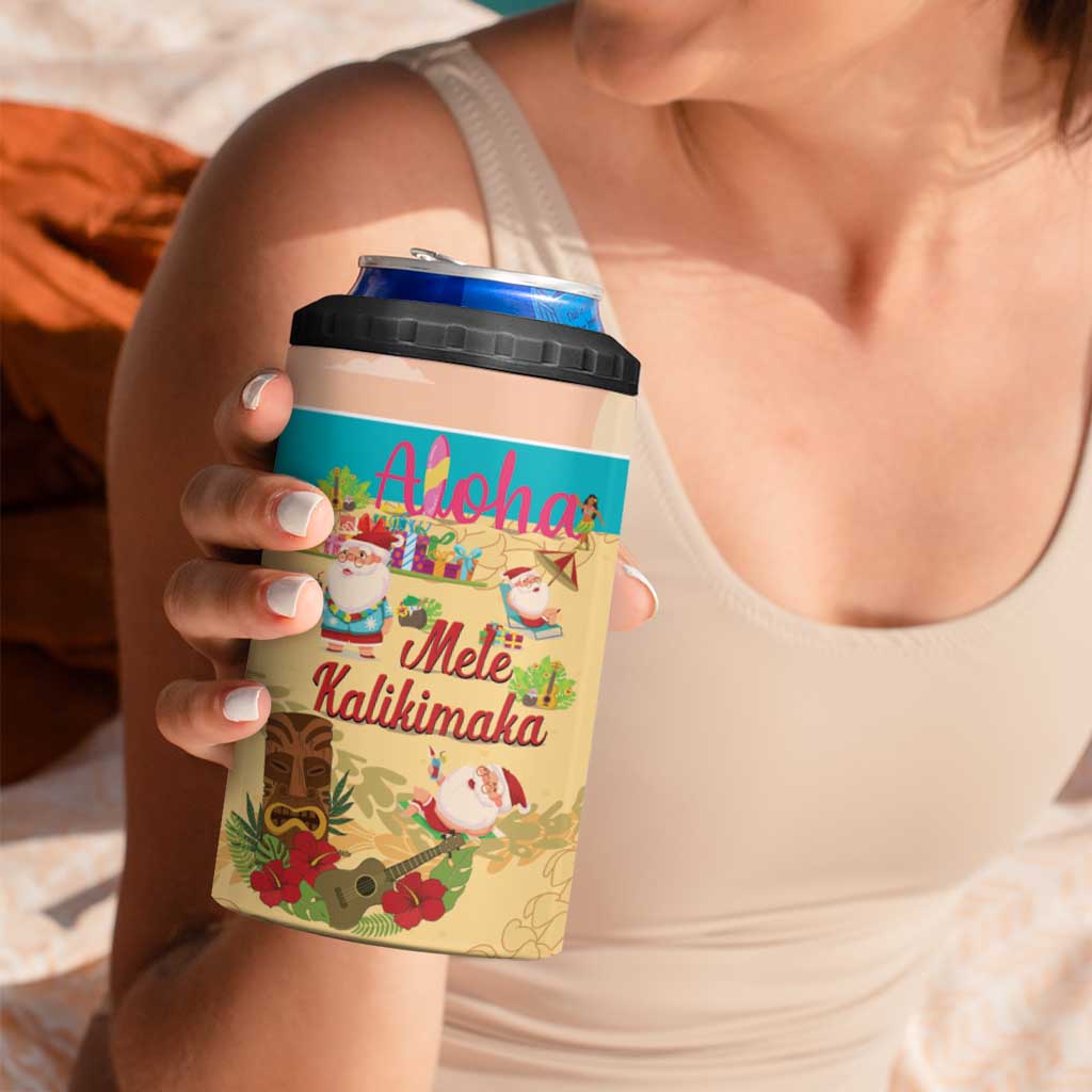 Aloha Hawaii Mele Kalikimaka 4 in 1 Can Cooler Tumbler Beachy Funny Santa Hawaiian Lei - Polynesian Pride