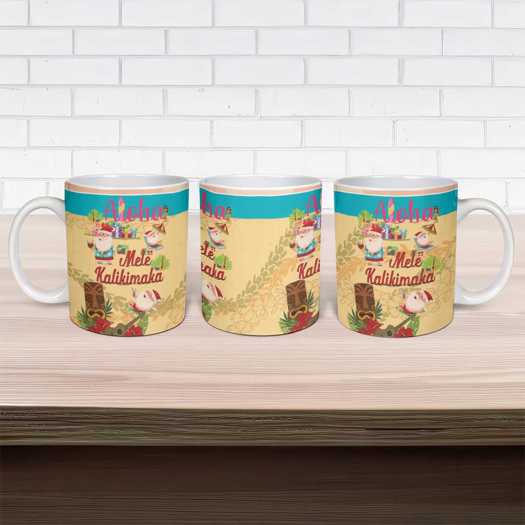 Aloha Hawaii Mele Kalikimaka Ceramic Mug Beachy Funny Santa Hawaiian Lei - Polynesian Pride