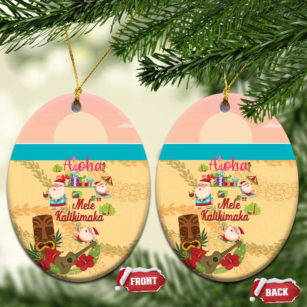 Aloha Hawaii Mele Kalikimaka Ceramic Ornament Beachy Funny Santa Hawaiian Lei - Polynesian Pride
