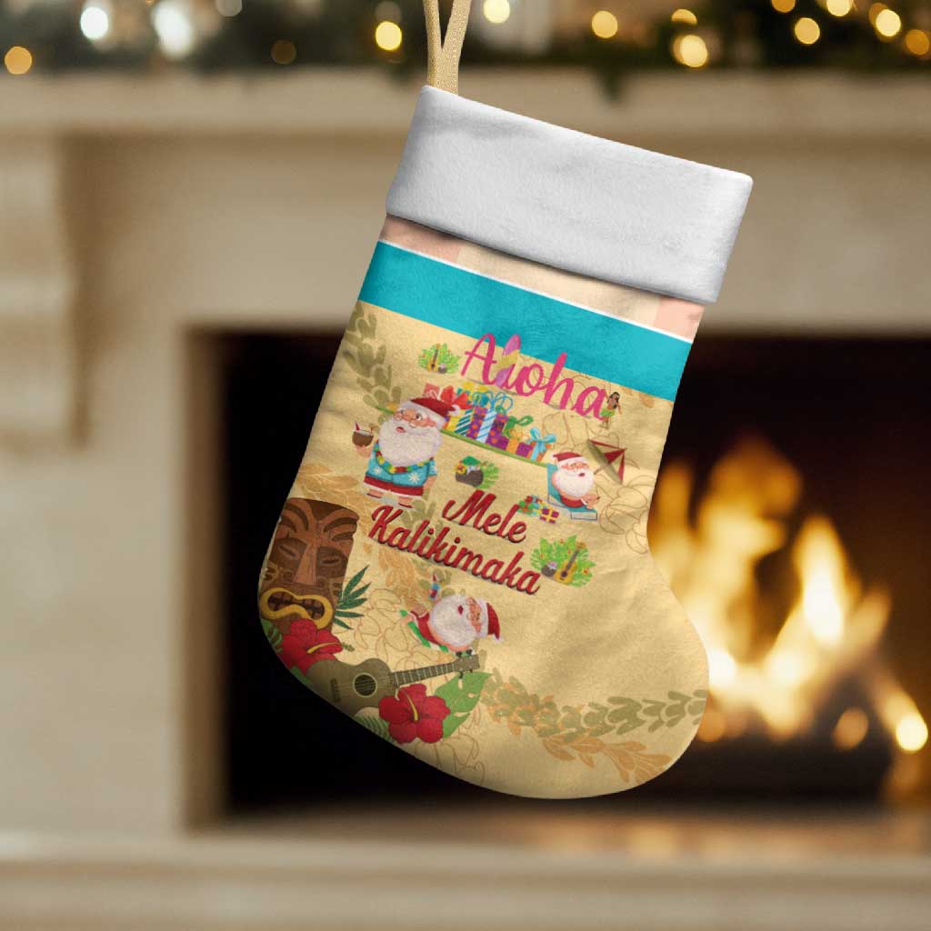 Aloha Hawaii Mele Kalikimaka Christmas Stocking Beachy Funny Santa Hawaiian Lei - Polynesian Pride